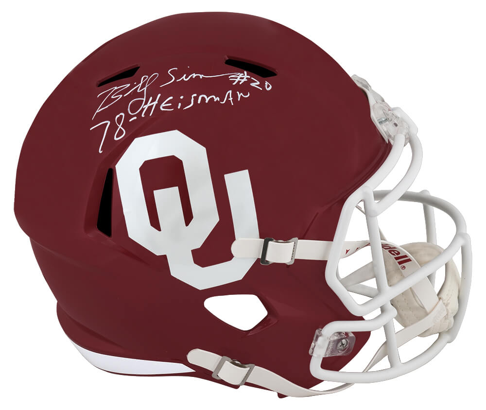 Billy Sims Signed Oklahoma Sooners Riddell Full Size Speed Replica Helmet w/78 Heisman (White Ink)