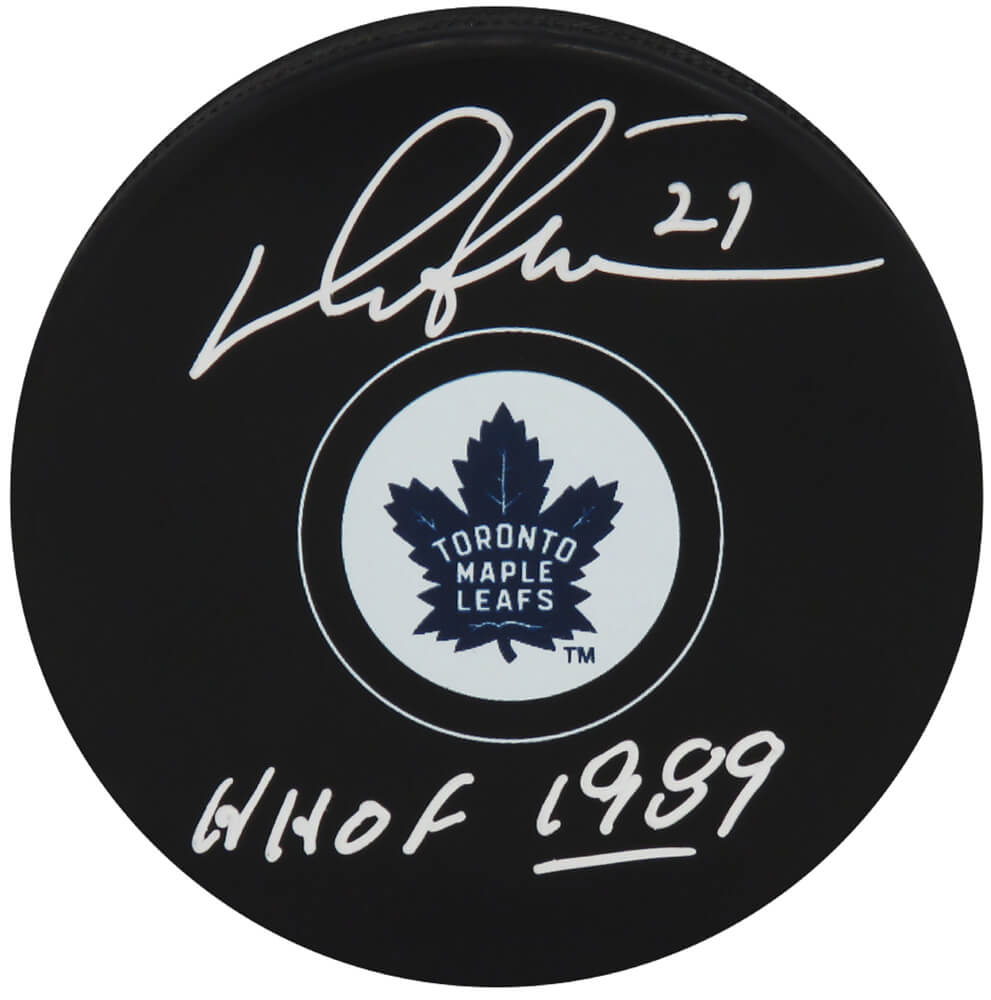 Darryl Sittler Signed Maple Leafs Logo Hockey Puck w/HHOF 1989