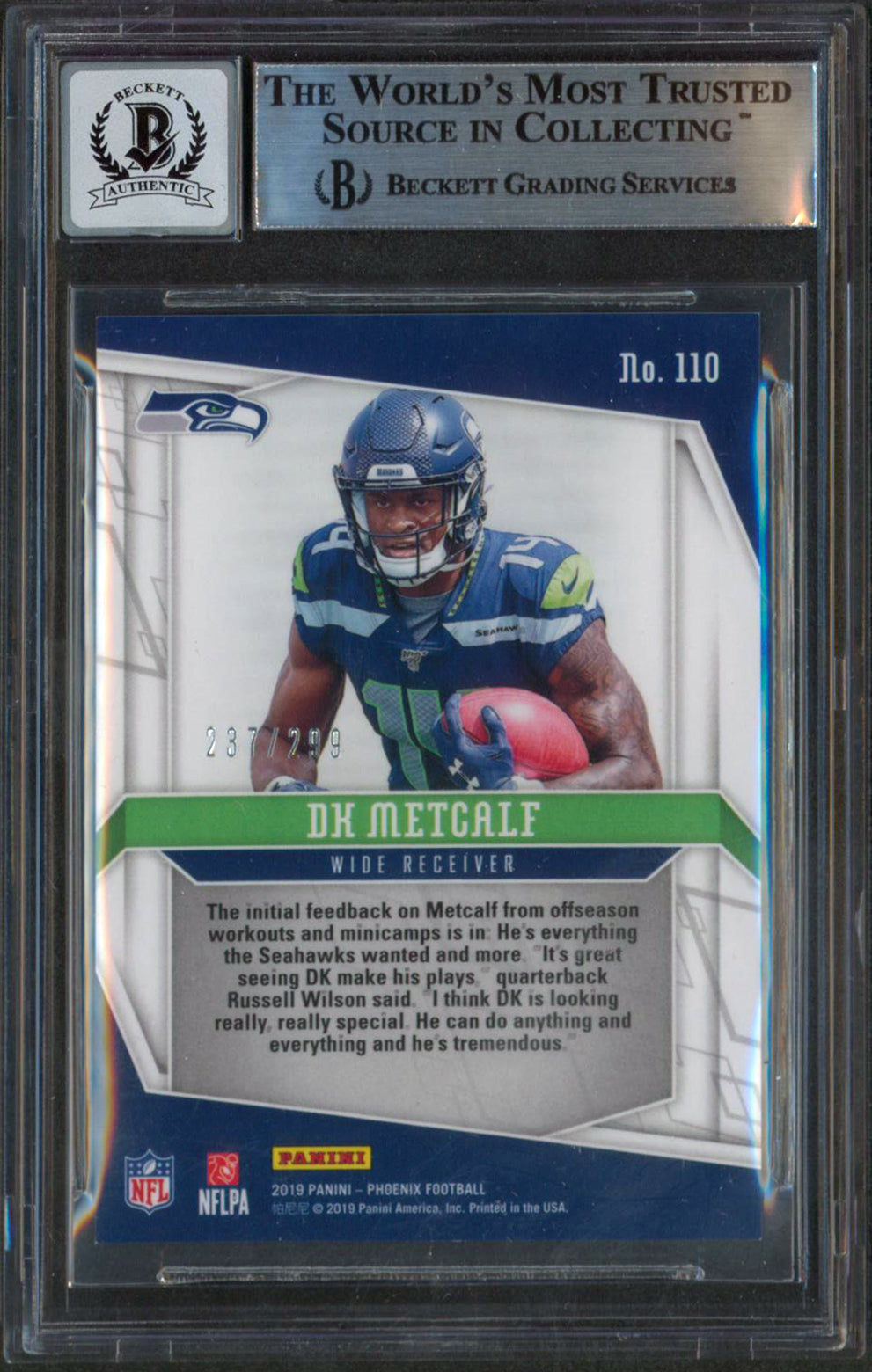 Seahawks DK Metcalf Signed 2019 Panini Phoenix Red #110 RC Auto 10! BAS Slabbed