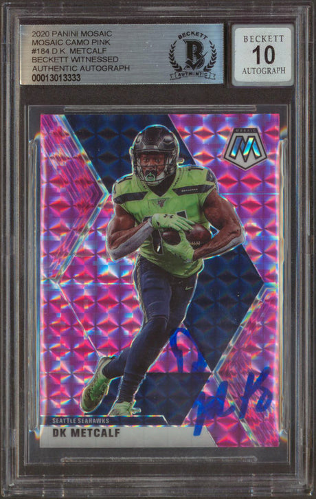 Seahawks DK Metcalf Signed 2020 Panini Mosaic Camo Pink 184 Auto 10! BAS Slabbed