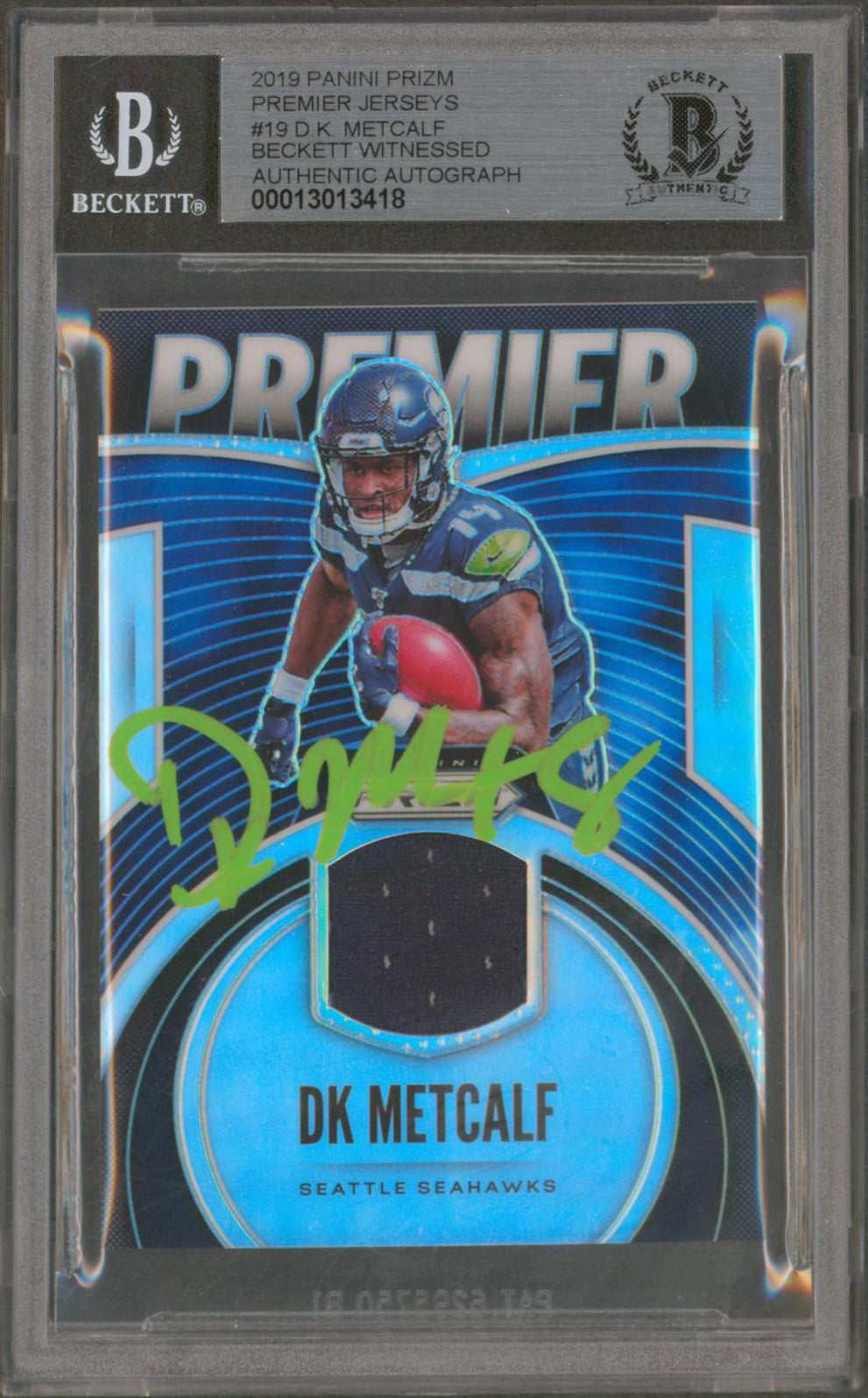 Seahawks DK Metcalf Signed 2019 Panini Prizm Premier #19 RC Auto 10! BAS Slabbed