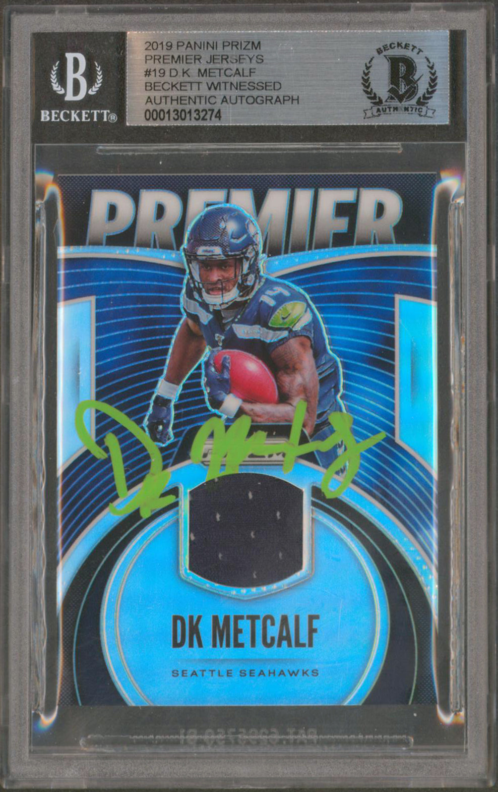 Seahawks DK Metcalf Signed 2019 Panini Prizm Premier Jerseys 19 RC BAS Slabbed