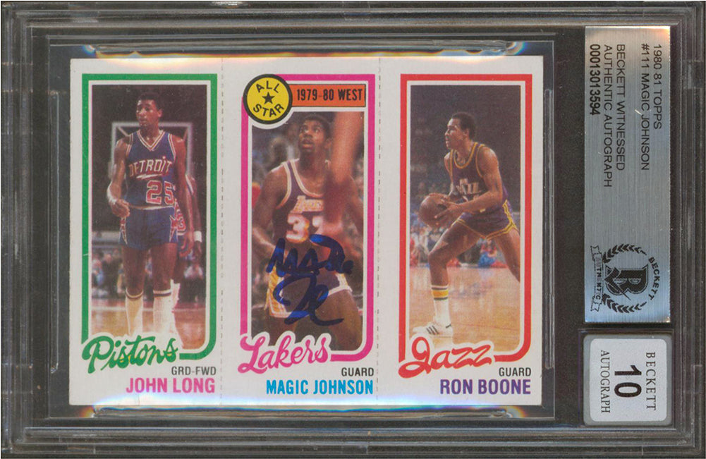 Lakers Magic Johnson Signed 1980 Topps 111 Card Auto Graded Mint 10! BAS Slabbed