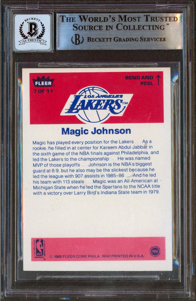 Lakers Magic Johnson Signed 1986 Fleer Stickers #7 Auto 10! BAS Slabbed