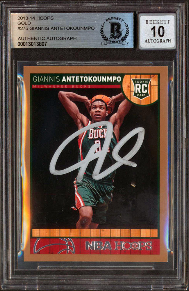 Bucks Giannis Antetokounmpo Signed 2013 Hoops Gold #275 RC Auto 10! BAS Slab