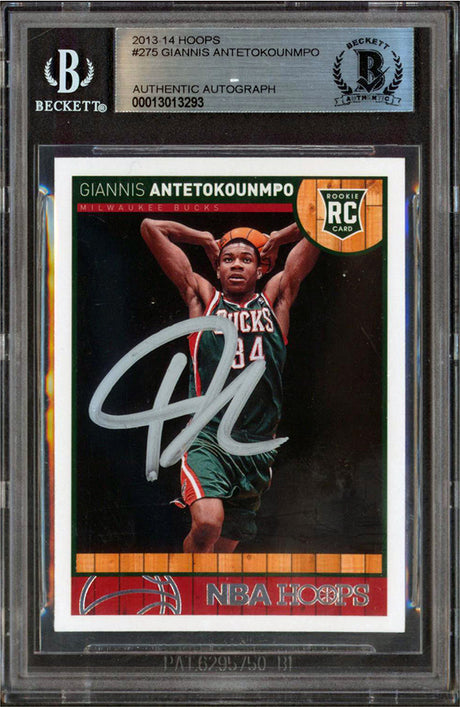 Bucks Giannis Antetokounmpo Signed 2013-14 Hoops #275 Rookie Card BAS Slab