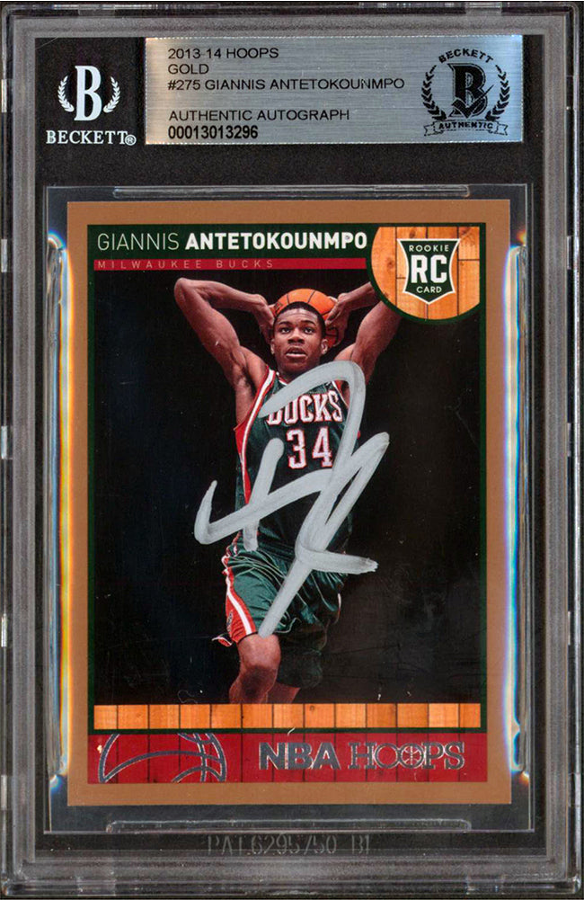 Bucks Giannis Antetokounmpo Signed 2013-14 Hoops Gold #275 Rookie Card BAS Slab