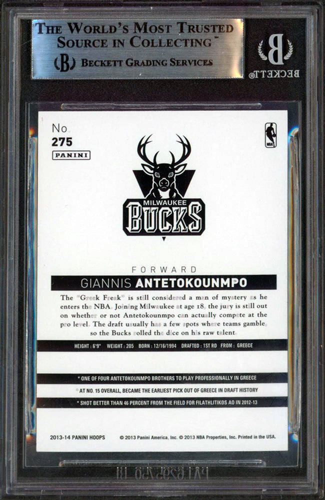 Bucks Giannis Antetokounmpo Signed 2013-14 Hoops Gold #275 Rookie Card BAS Slab