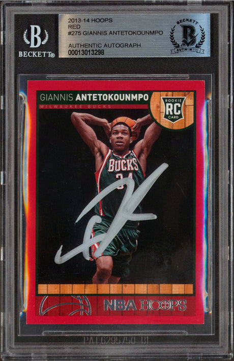 Bucks Giannis Antetokounmpo Signed 2013 Hoops Red #275 Rookie Card BAS Slabbed