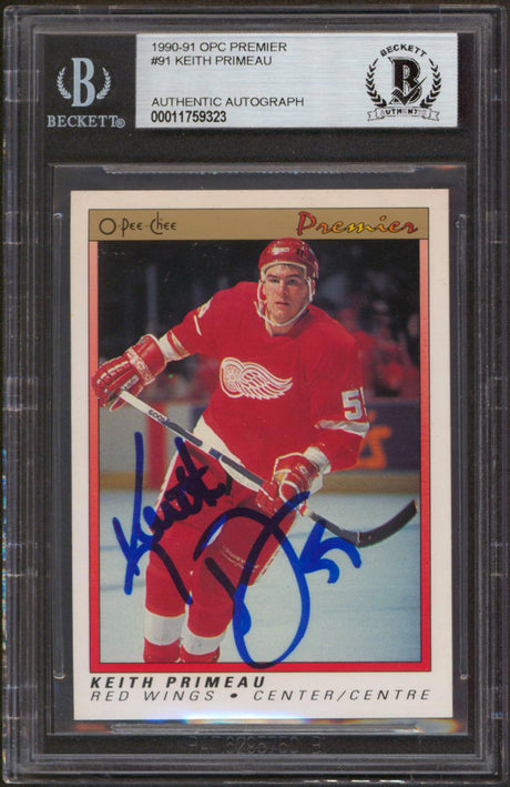 Red Wings Keith Primeau Signed 1990 O-Pee-Chee Premier #91 Card BAS Slabbed