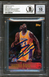 Shaquille O'Neal Signed 1996 Topps NBA at 50 Foil #220 Card Auto 10! BAS Slab