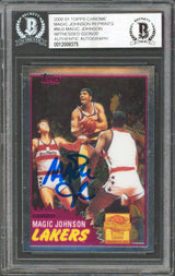 Lakers Magic Johnson Signed 2000 Topps Chrome Reprints #MJ3 Card BAS Slabbed