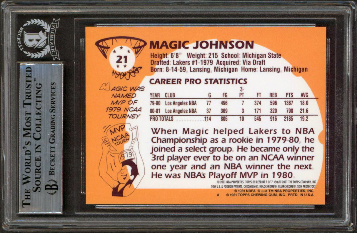 Lakers Magic Johnson Signed 2000 Topps Chrome Reprints #MJ3 Card BAS Slabbed