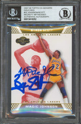 Magic Johnson & Byron Scott Signed 2007 Topps Co-Sign Gold Red #32 Card BAS Slab