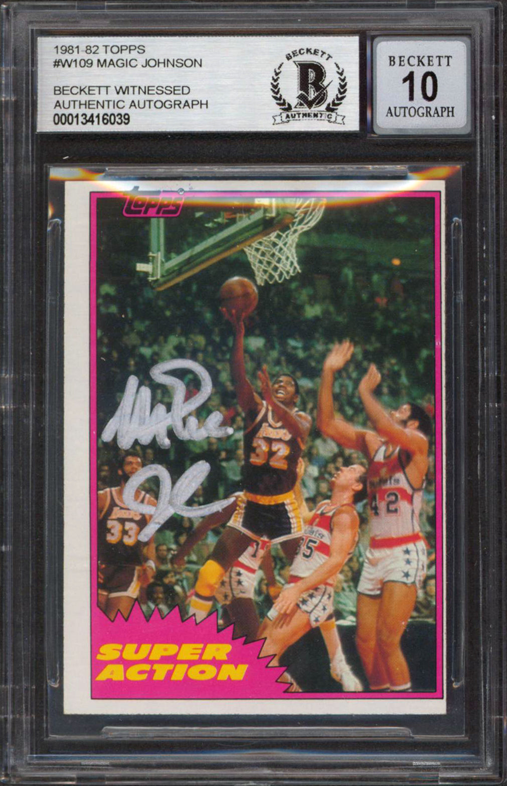 Lakers Magic Johnson Authentic Signed 1981 Topps #W109 Card Auto 10! BAS Slabbed