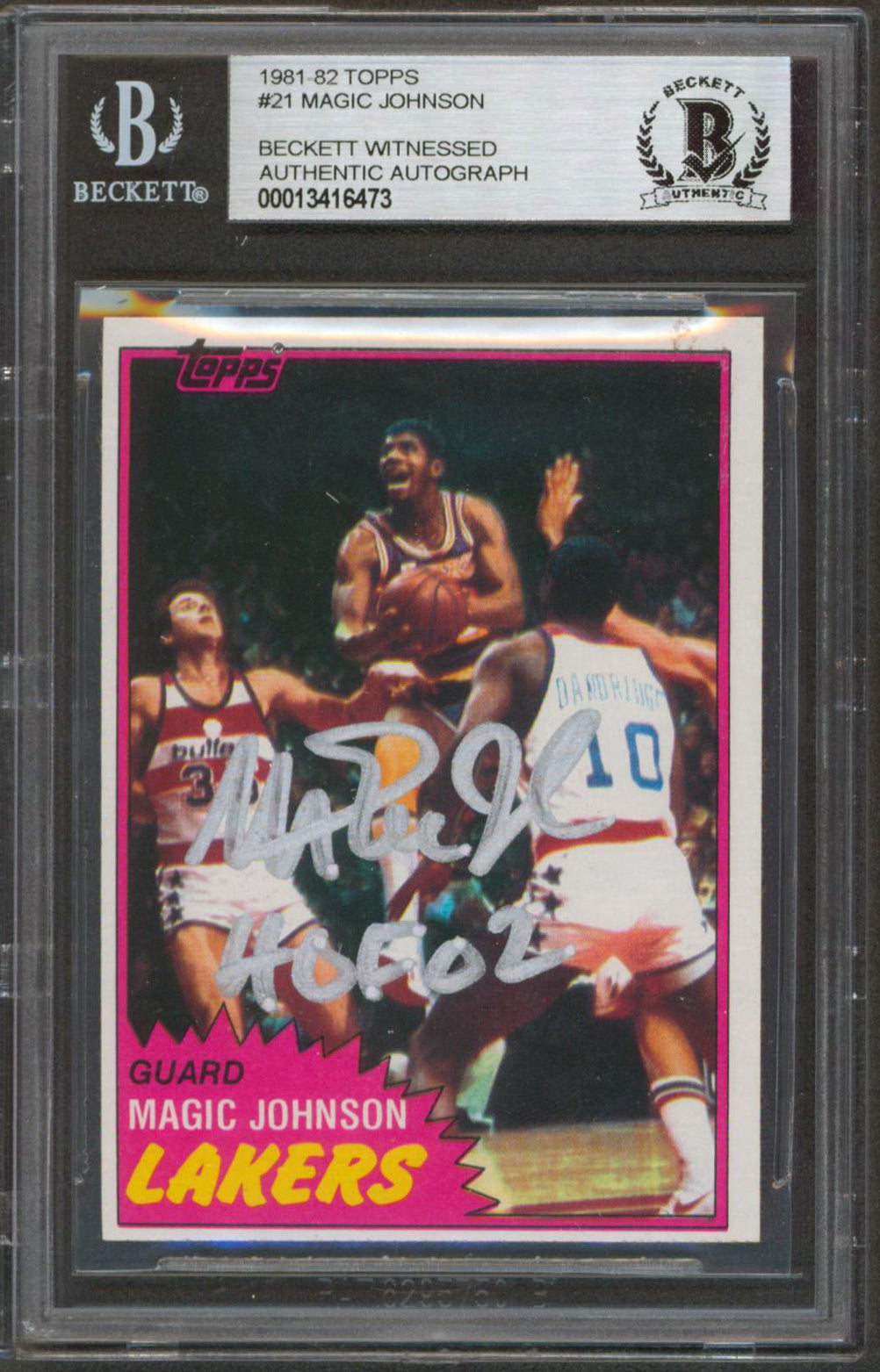 Lakers Magic Johnson HOF 02 Authentic Signed 1981 Topps #21 Card BAS Slabbed 3