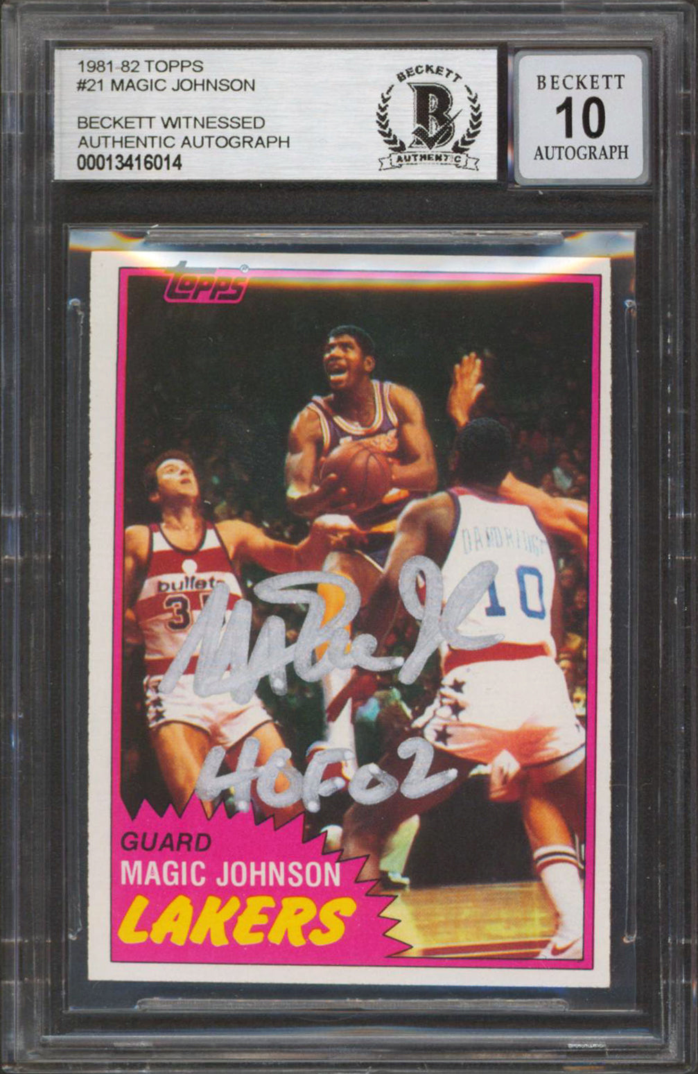 Lakers Magic Johnson "HOF 02" Signed 1981 Topps #21 Card Auto 10! BAS Slabbed 5