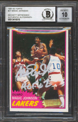 Lakers Magic Johnson "HOF 02" Signed 1981 Topps #21 Card Auto 10! BAS Slabbed 7