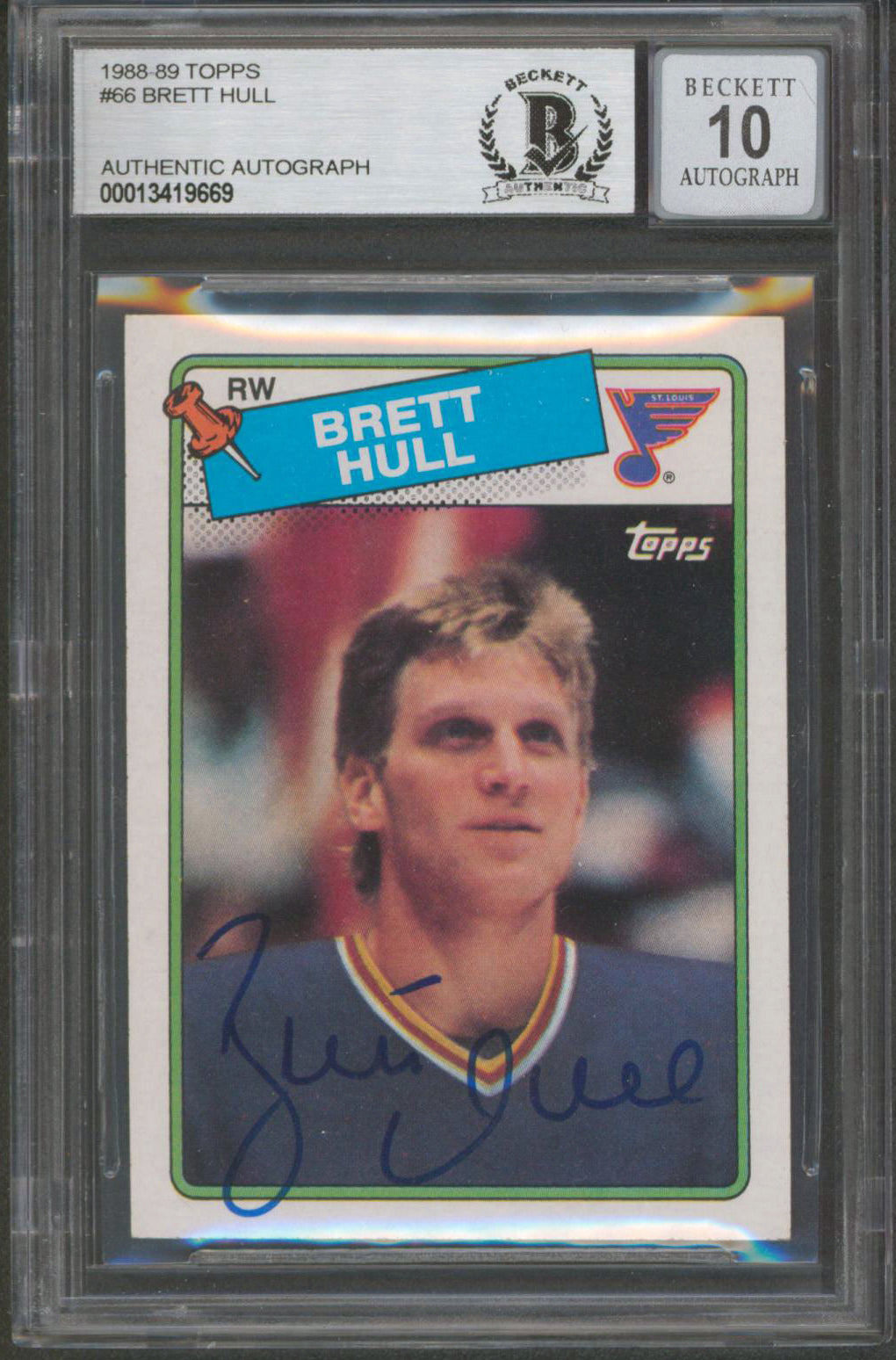 Blues Brett Hull Authentic Signed 1988 Topps #66 Card Auto 10! BAS Slabbed