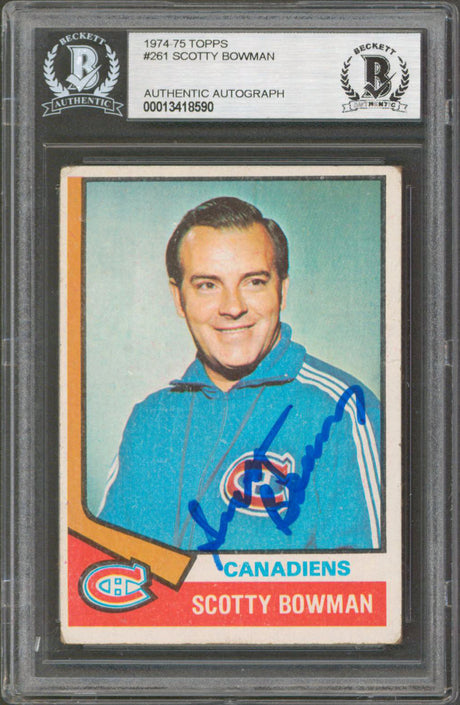 Canadiens Scotty Bowman Authentic Signed 1974 Topps #261 Card BAS Slabbed