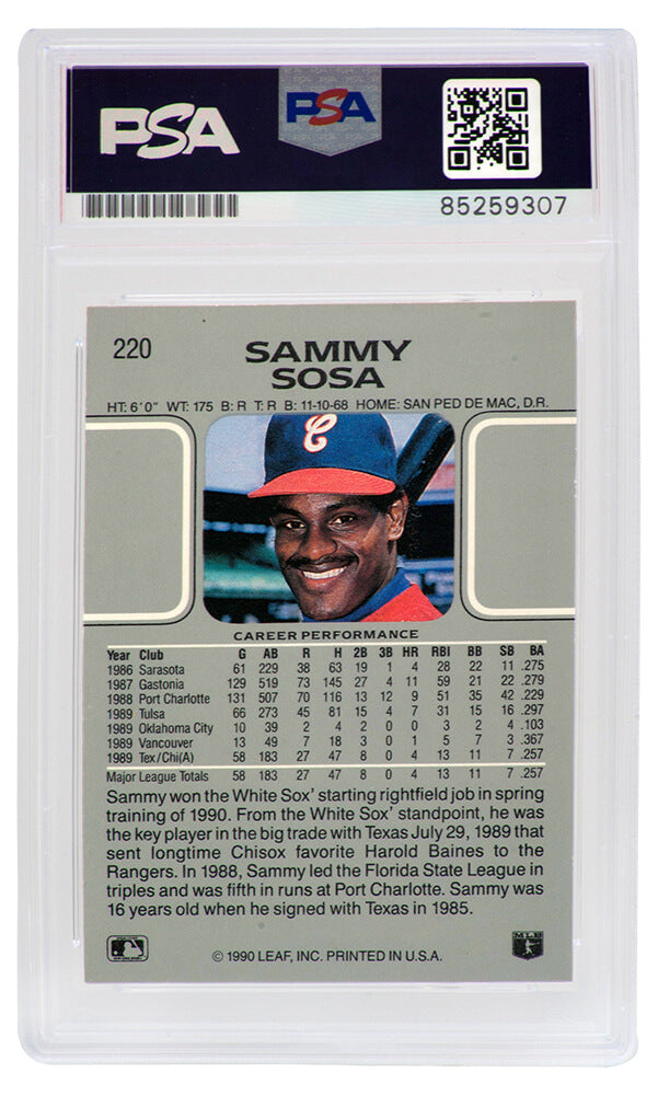 Sammy Sosa Signed Chicago White Sox 1990 Leaf Baseball Trading Card #220 - (PSA Encapsulated)