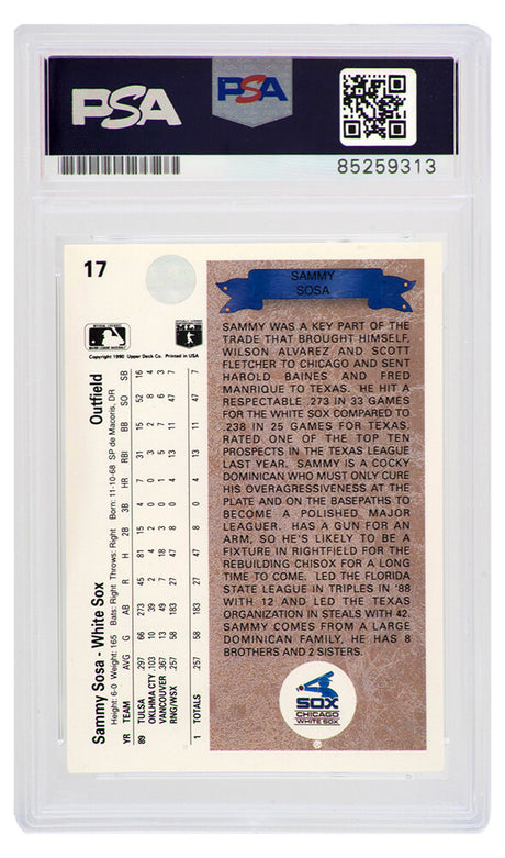 Sammy Sosa Signed Chicago White Sox 1990 Upper Deck Baseball Trading Card #17 - (PSA Encapsulated)