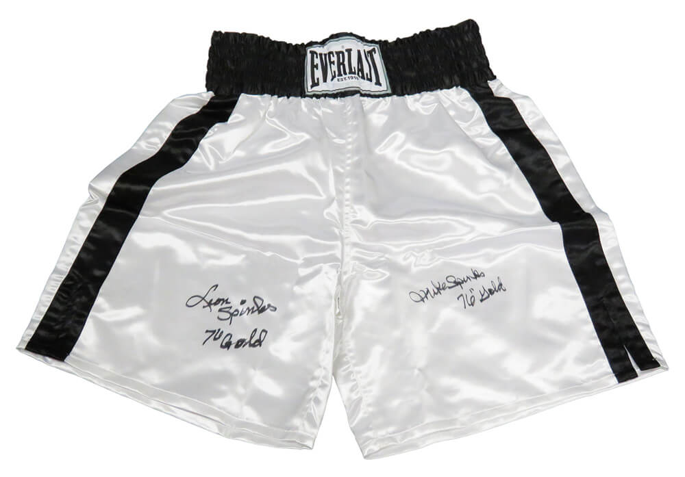 Leon Spinks & Michael (Mike) Spinks Dual Signed Everlast White Boxing Trunks w/76 Gold