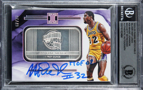 Lakers Magic Johnson "HOF 02" Signed 2022 Panini Silver #29 #7/20 Card BAS Slab