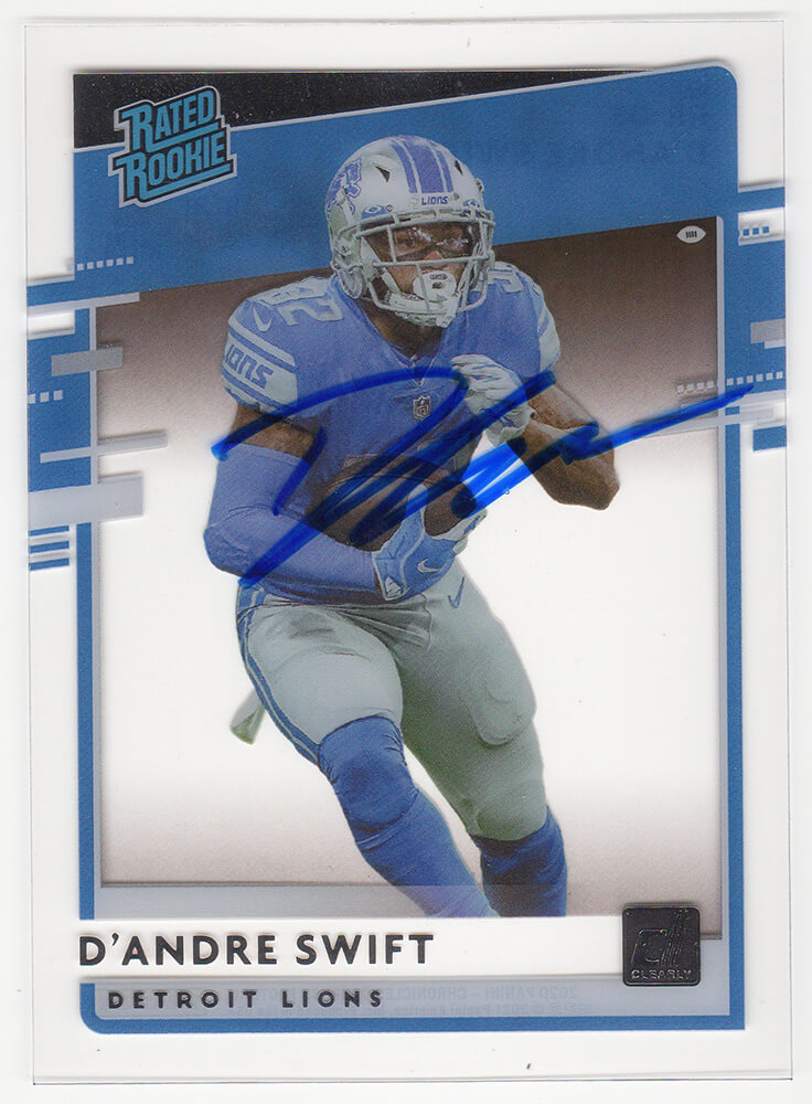 D'Andre Swift Signed Detroit Lions 2020 Donruss Clearly Rated Rookie Football Card #RR-DS