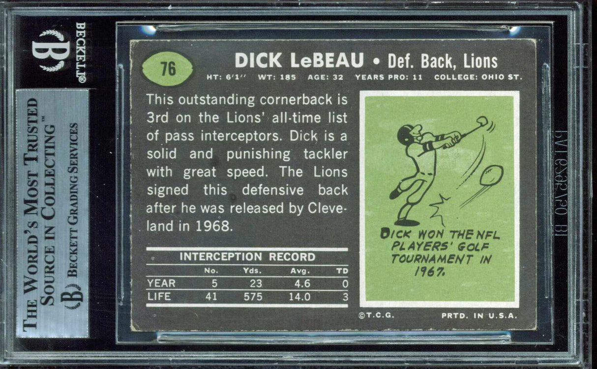 Lions Dick LeBeau Authentic Signed 1969 Topps #76 Auto Card BAS Slabbed