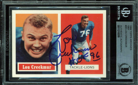 Lions Lou Creekmur "HOF 96" Signed 1994 Topps Archives 1957 #20 Card BAS Slabbed