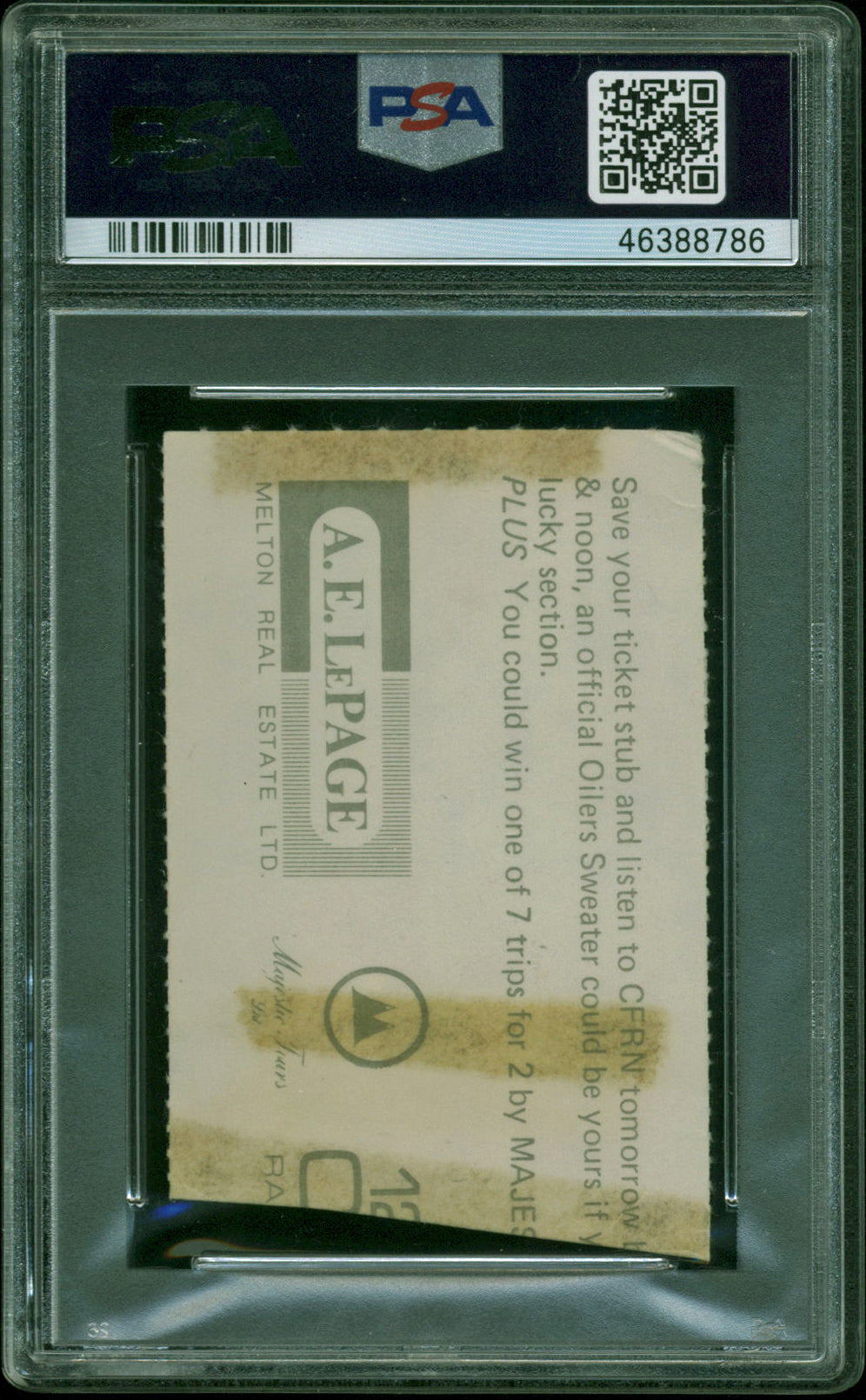 Oilers Wayne Gretzky 10/14/79 1st NHL Goal Ticket Stub Graded PSA 2 PSA Slabbed