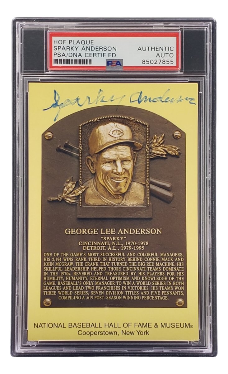 Sparky Anderson Signed 4x6 Cincinnati Reds HOF Plaque Card PSA/DNA 85027855 - Sports Integrity