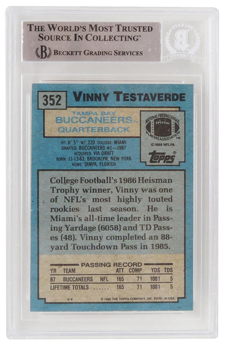 Vinny Testaverde Signed Buccaneers 1988 Topps Rookie Card #352 - (Beckett Encapsulated)