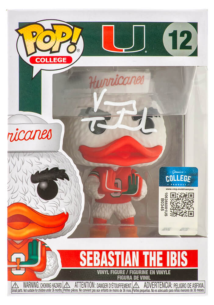 Vinny Testaverde Signed Miami Hurricanes NCAA 'Sebastian The Ibis' Mascot Funko Pop Doll #12