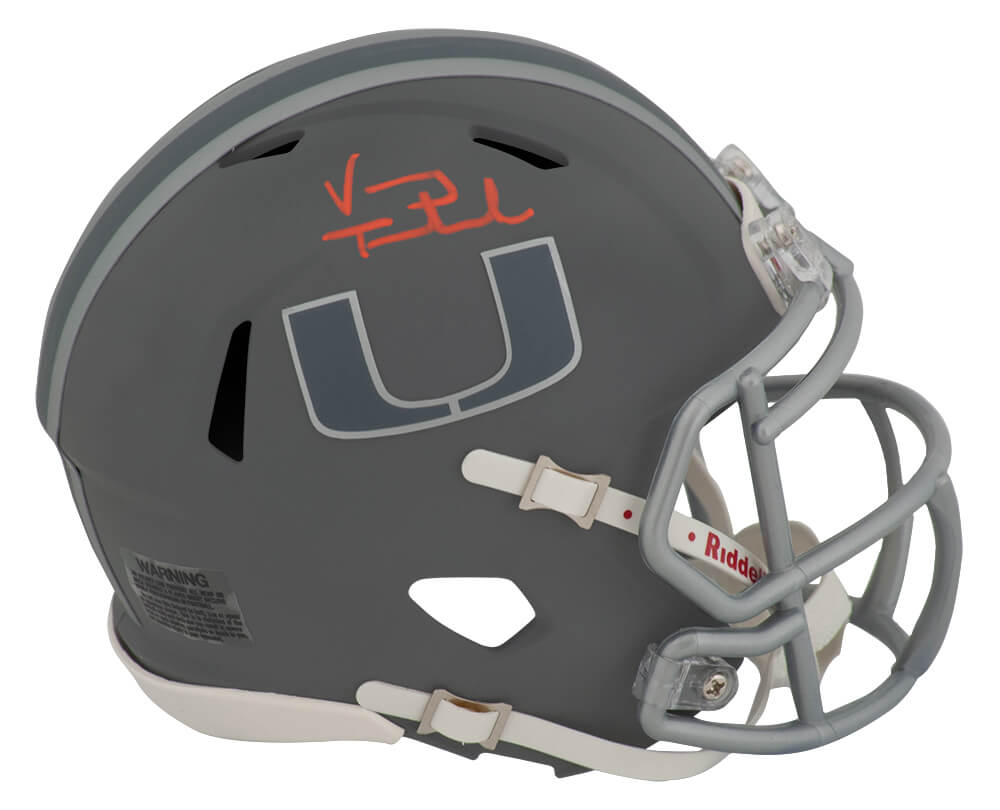 Vinny Testaverde Signed Miami Hurricanes SLATE Riddell Speed Mini Helmet