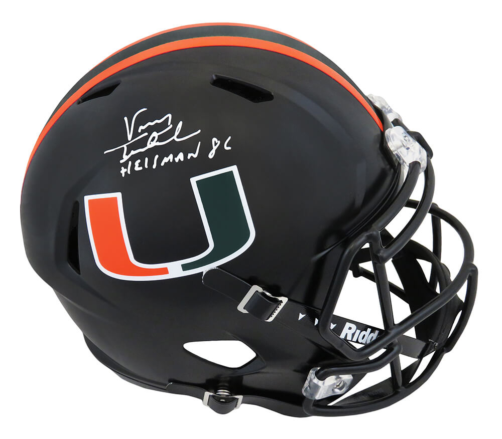 Vinny Testaverde Signed Miami Hurricanes Black Riddell Full Size Speed Replica Helmet w/Heisman'86