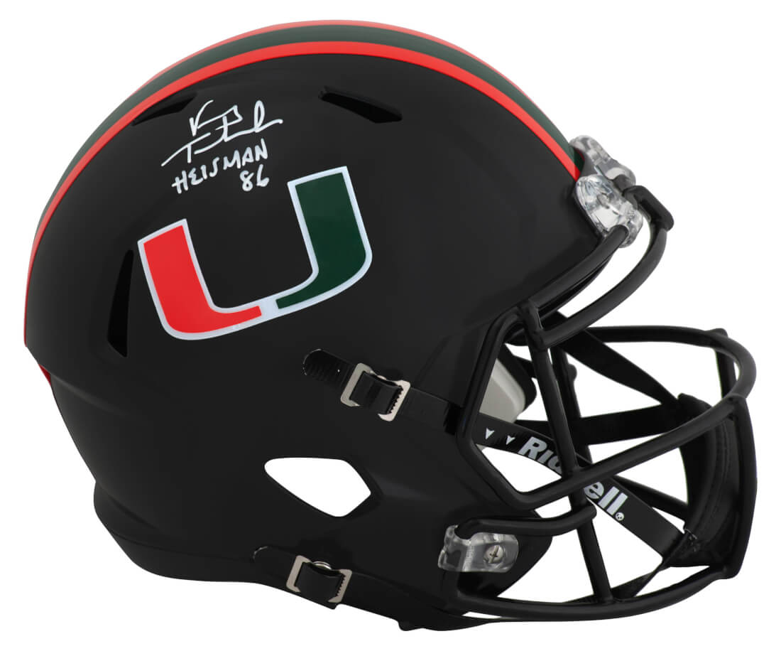 Vinny Testaverde Signed Miami Hurricanes Black Alternate Riddell Full Size Speed Replica Helmet w/Heisman'86