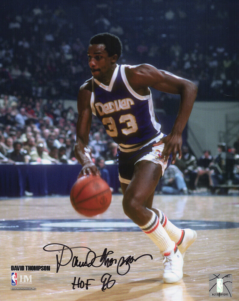 David Thompson Signed Denver Nuggets Dribbling Action 8x10 Photo w/HOF'96