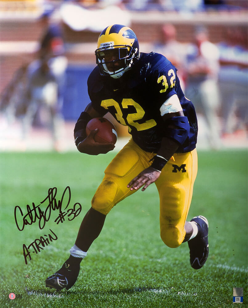 Anthony Thomas Signed Michigan Wolverines Navy Jersey Action 16x20 Photo w/A-Train