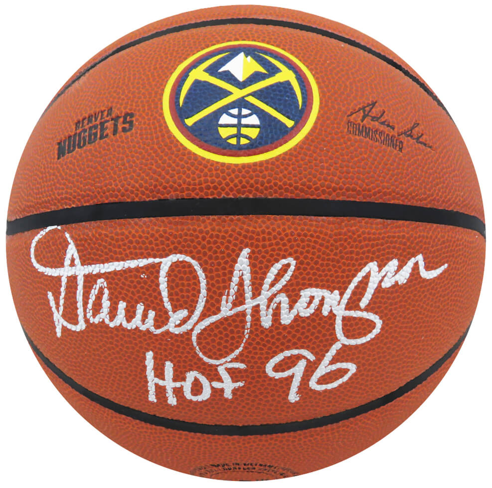 David Thompson Signed Wilson Denver Nuggets Logo NBA Basketball w/HOF'96