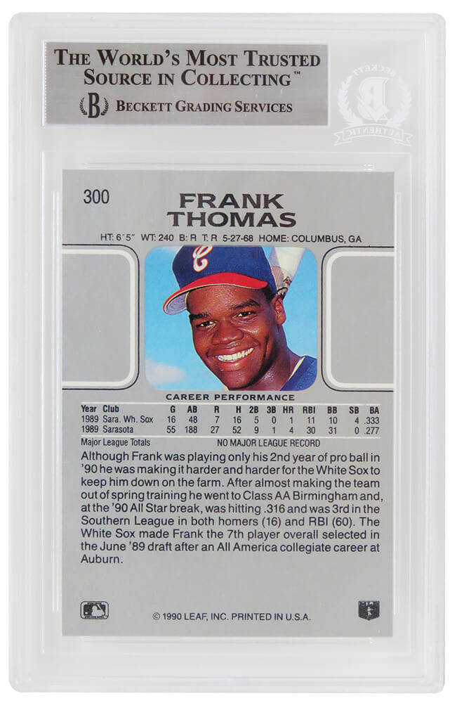 Frank Thomas Signed White Sox 1990 Leaf Rookie Card #300 (Beckett Encapsulated)