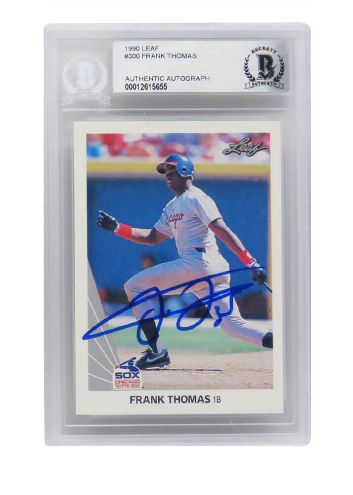 Frank Thomas Signed White Sox 1990 Leaf Rookie Card #300 (Beckett Encapsulated)