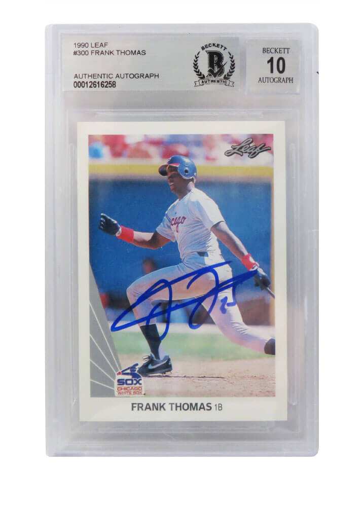 Frank Thomas Signed White Sox 1990 Leaf Rookie Card #300 (Beckett / Auto Grade 10)