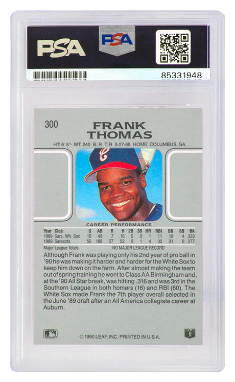 Frank Thomas Signed White Sox 1990 Leaf Rookie Baseball Card #300 w/HOF 2014 (PSA Encapsulated)