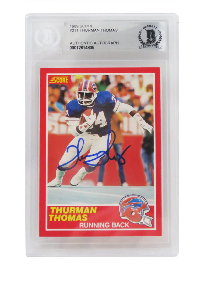 Thurman Thomas Signed Buffalo Bills 1989 Score Rookie Card #211 (Beckett Encapsulated)