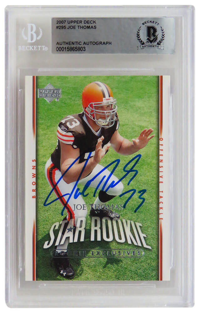 Joe Thomas Signed Cleveland Browns 2007 Upper Deck Rookie Football Card #295 - (Beckett Encapsulated)