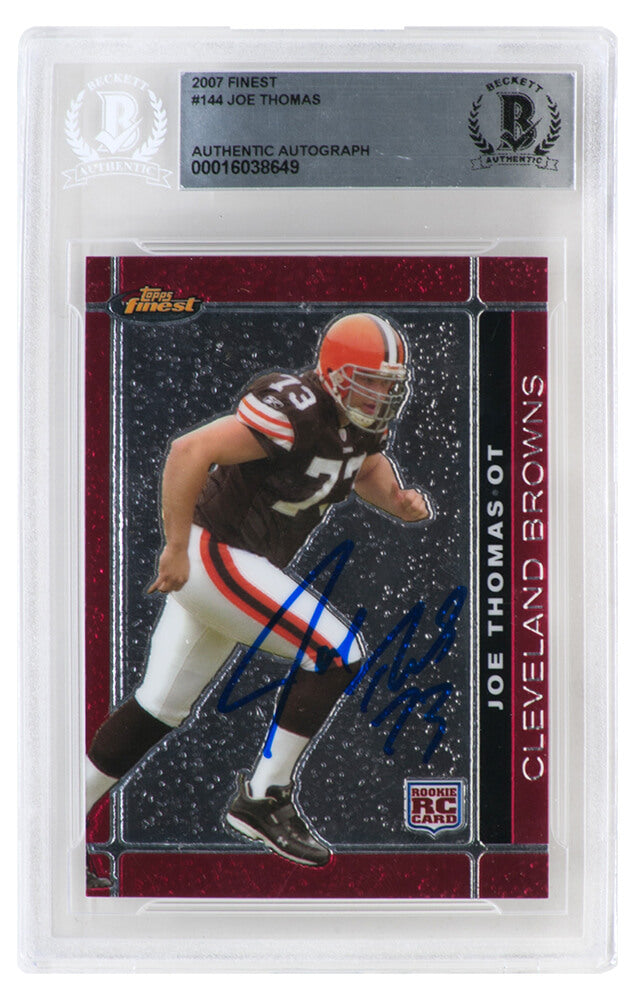 Joe Thomas Signed Cleveland Browns 2007 Topps Finest Rookie Football Card #144 - (Beckett Encapsulated)