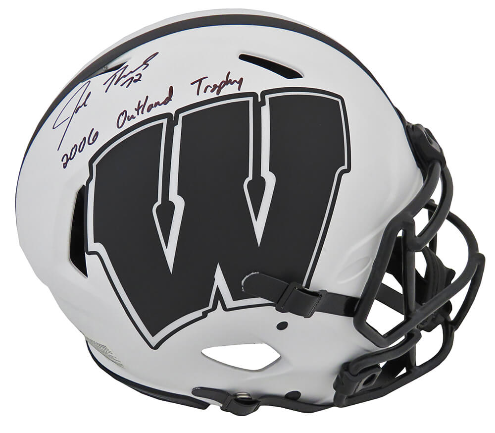 Joe Thomas Signed Wisconsin Badgers Lunar Eclipse Riddell Authentic Proline Speed Helmet w/2006 Outland Trophy