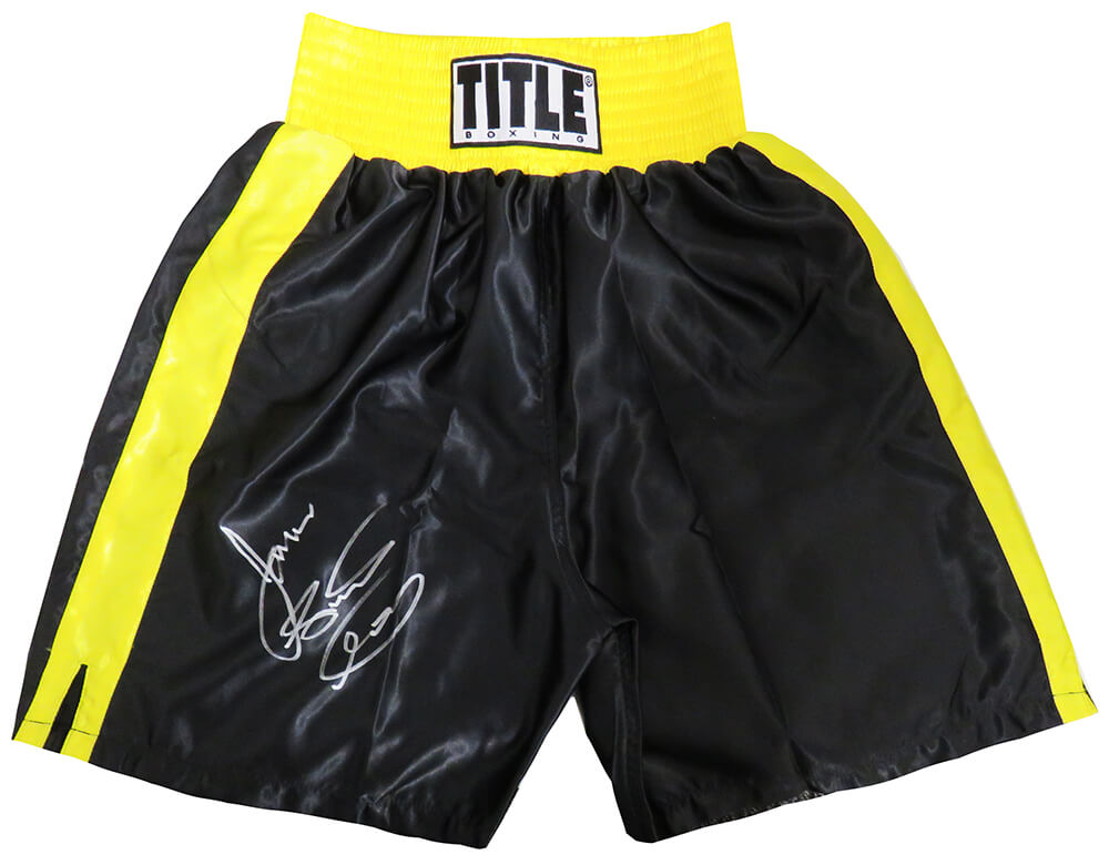 James Toney Signed Title Black With Gold Trim Boxing Trunks w/Lights Out